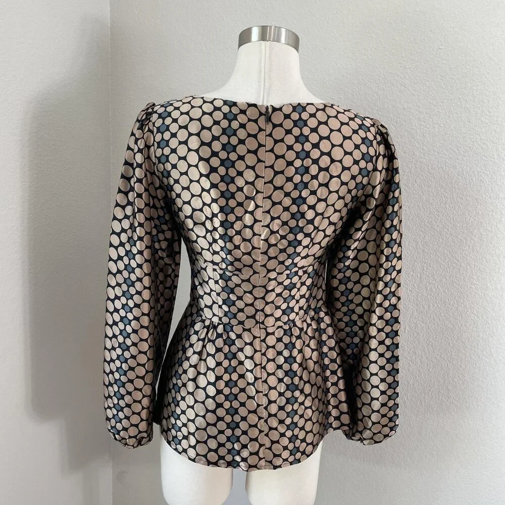 Nanette Lepore Black and Beige Polka Dot Long Sleeve Top - Picture 5 of 13